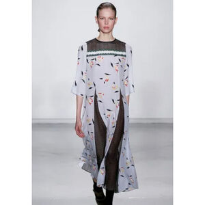 SUNO Light Blue Black Floral Midi Dress Size 8